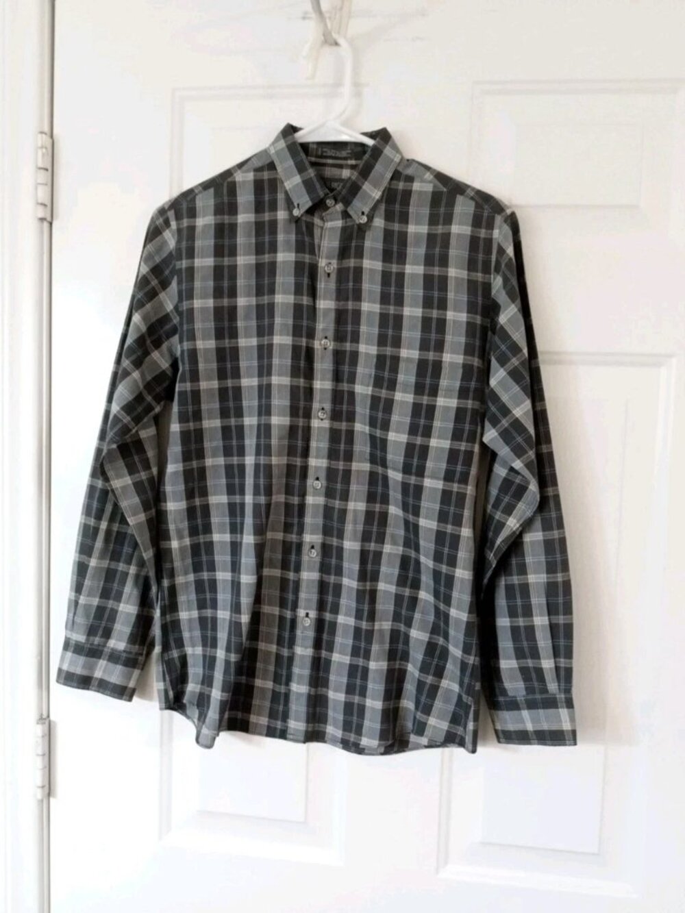 VTG 90s Lee Wright Men's Small Gray Plaid Button Up Long Sleeve Shirt